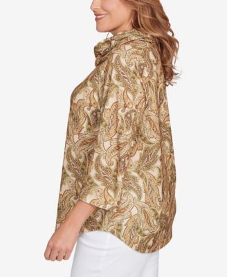 Plus Size Printed Hatchi Cowl Neck Top