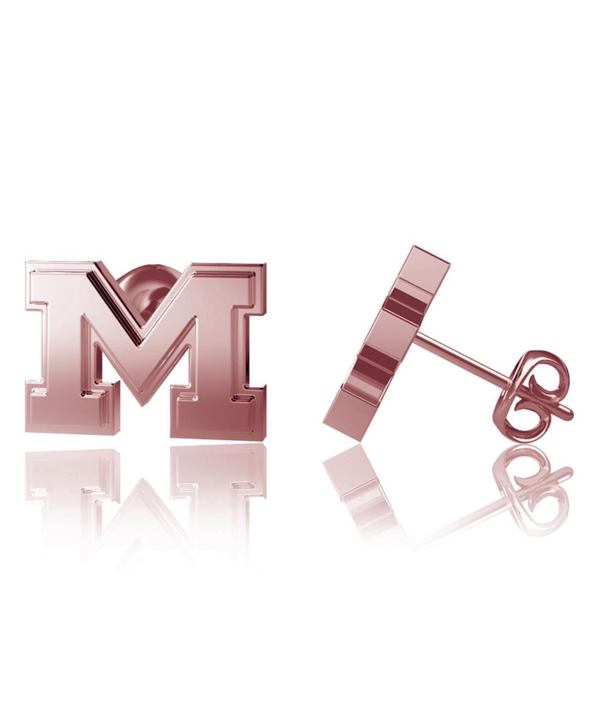 Dayna Designs Michigan Wolverines Rose Gold Post Earrings In Pink