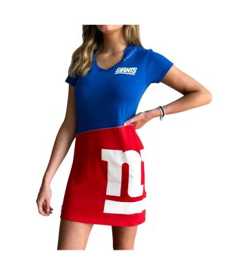 Women's Royal/Red New York Giants Hooded Mini Dress