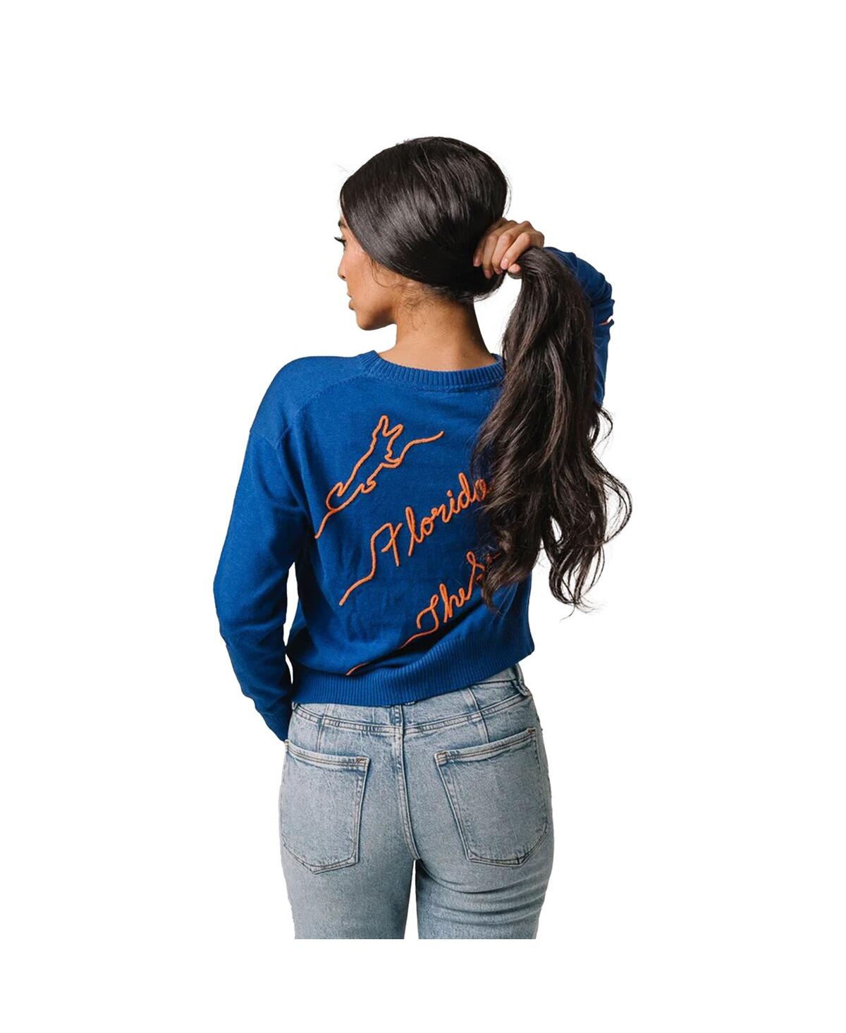 Kadyluxe Royal Florida Gators Love Note Embroidered Pullover Sweater In Blue