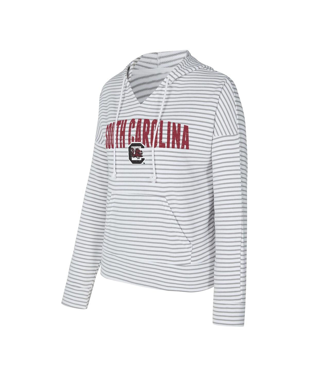 Concepts Sport Men's White/gray South Carolina Gamecocks French Terry Striped V-neck Pullover Hoodie In Gray