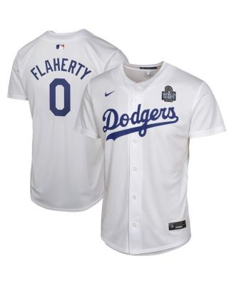 Nike - Big Boys and Girls Jack Flaherty White Los Angeles Dodgers 2024 World Series Patch Home Game Player Jersey