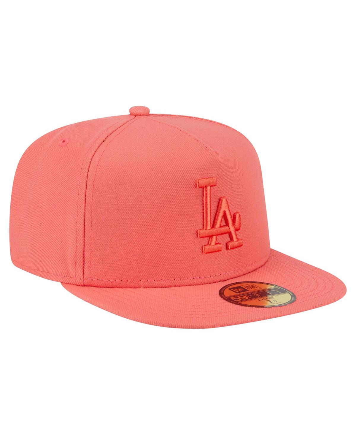 New Era Men's Coral Los Angeles Dodgers Color Pack A-frame 59fifty Fitted Hat In Orange
