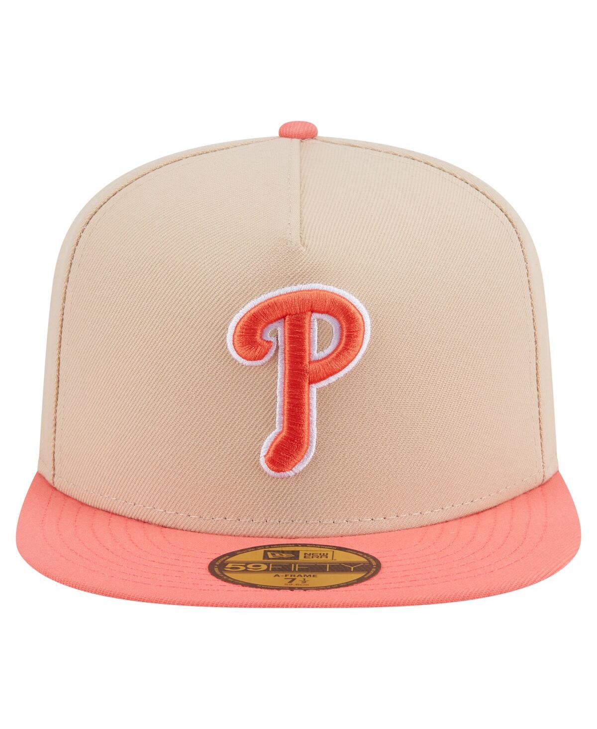 New Era Men's Light Beige/coral Philadelphia Phillies Two-tone Color Pack A-frame 59fifty Fitted Hat