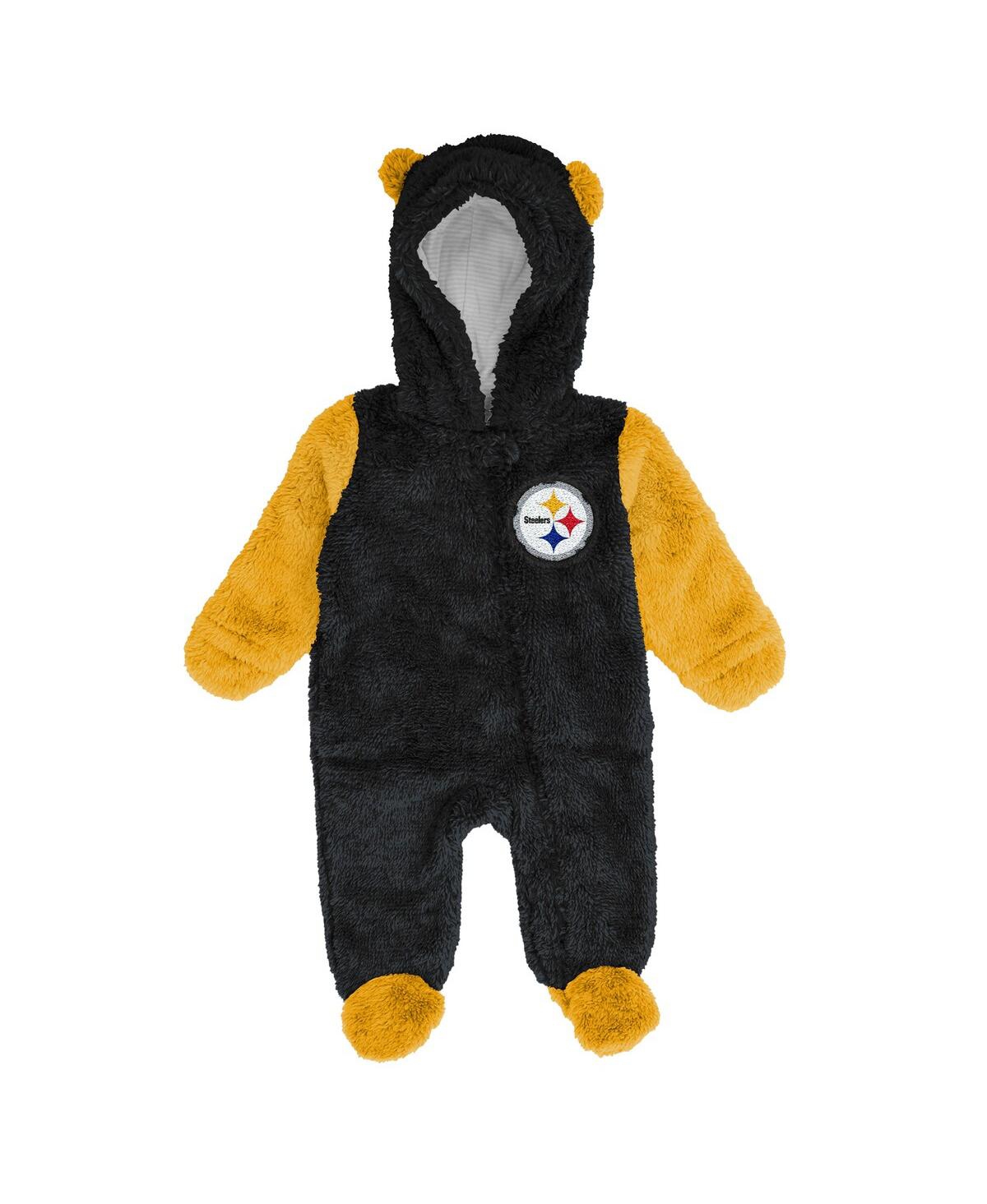 Outerstuff Baby Boys And Girls Black Pittsburgh Steelers Stay Napping Fleece Bunting Full-zip Sleeper In Black