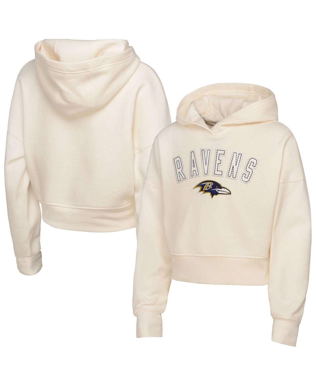 Outerstuff Big Girls Cream Baltimore Ravens Oversized Cropped Blitz Hoodie In Neutral