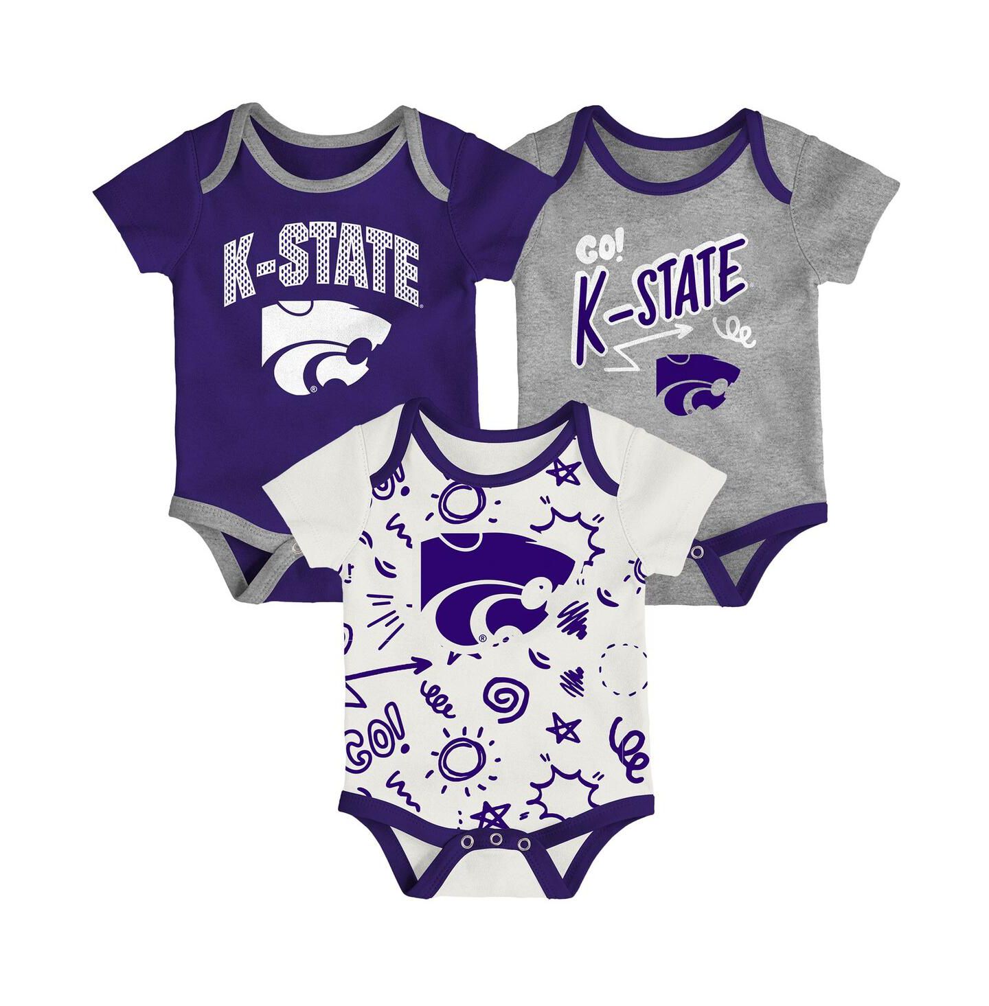 Outerstuff Baby Boys and Girls Kansas State Wildcats 3-Pack All Day Play Bodysuit Set — фото 1