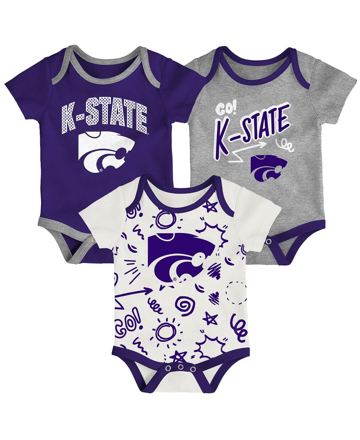 Outerstuff Baby Boys And Girls Kansas State Wildcats 3-pack All Day Play Bodysuit Set In Blue