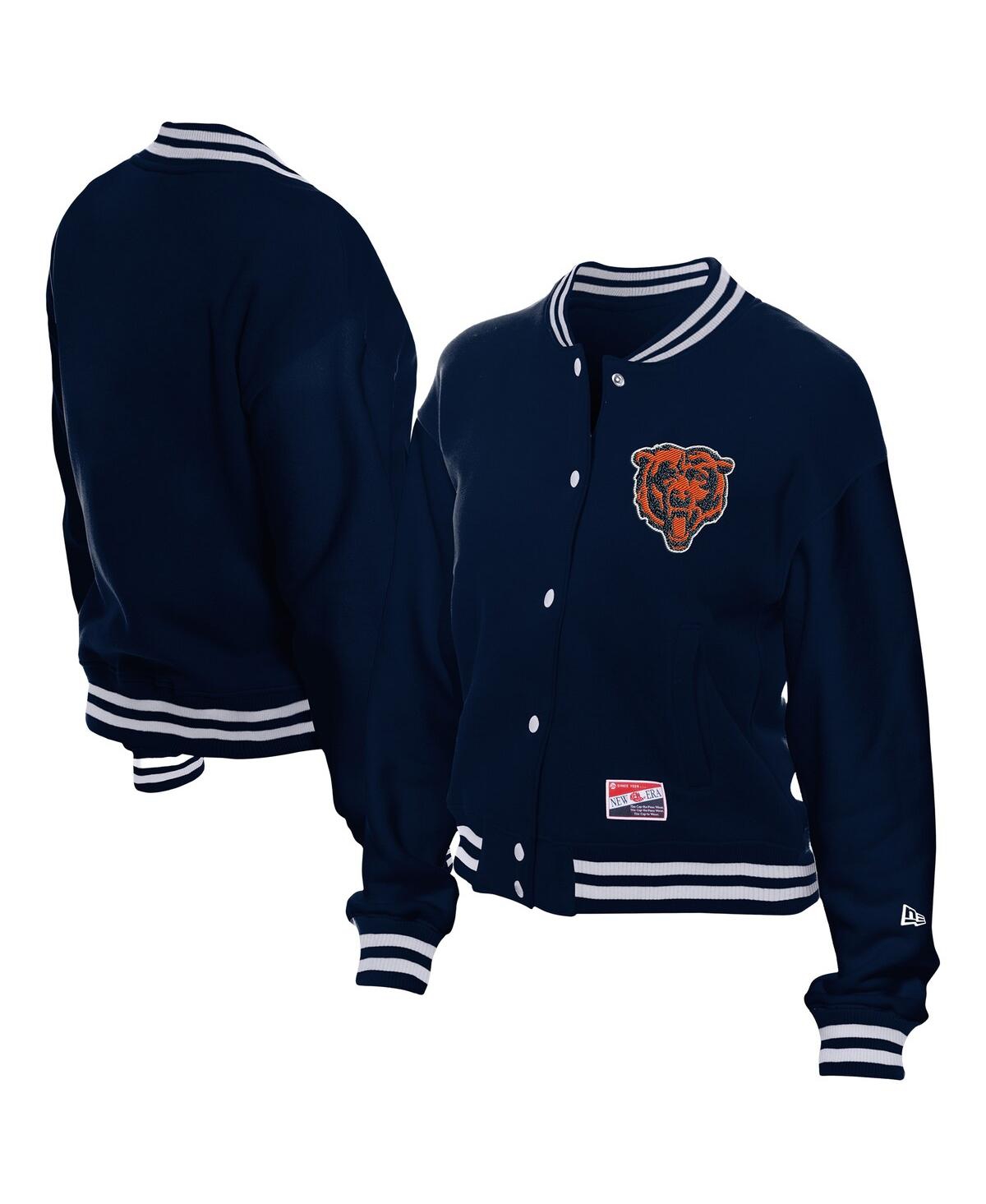 New Era Women's Navy Chicago Bears Throwback Fleece Full-snap Jacket In Blue