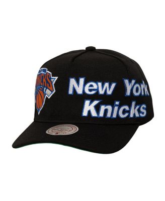 Mitchell & Ness - Men's Black New York Knicks Busted Logo Wordmark Wrap-Around Pro Pinch Adjustable Hat