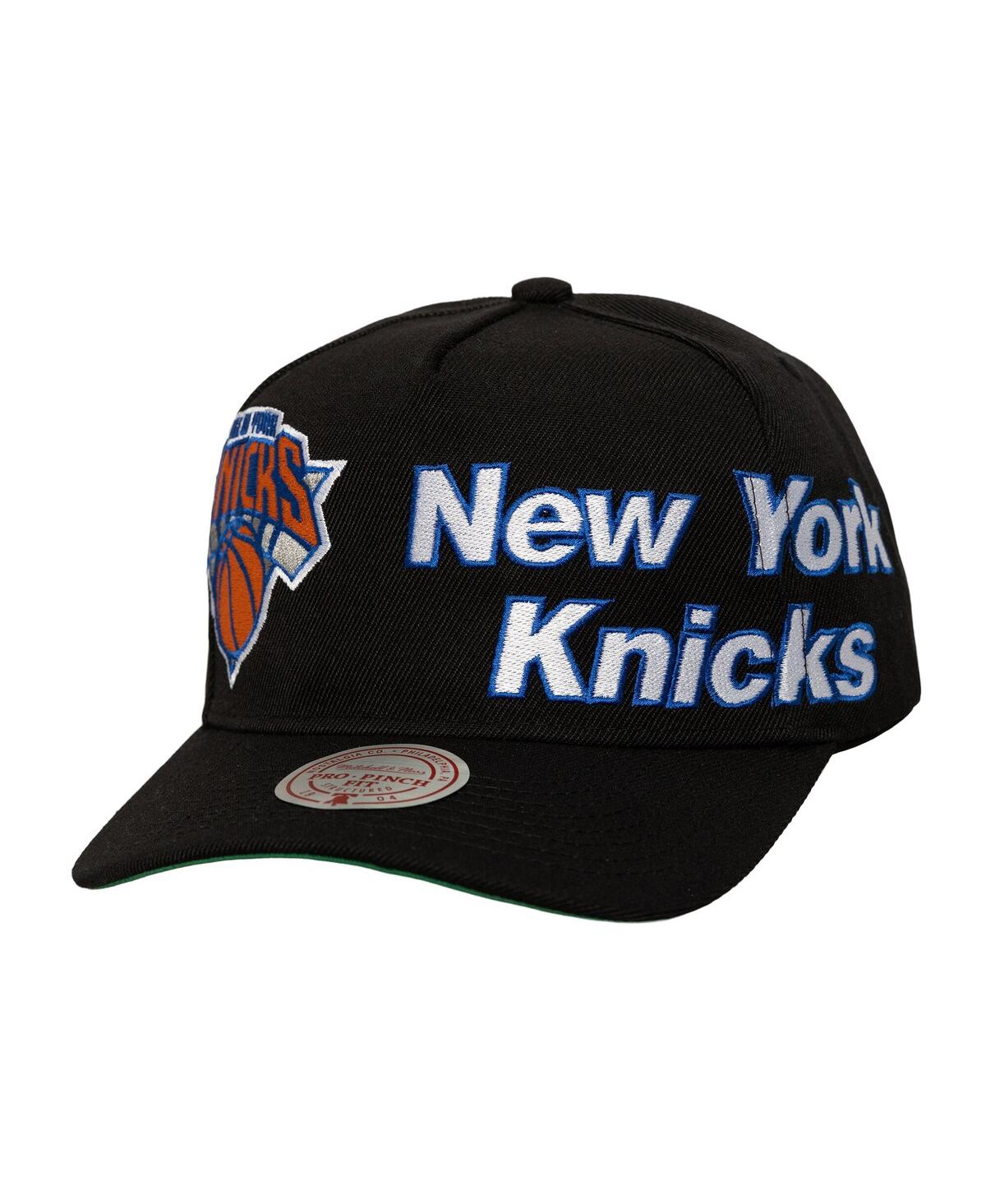 Mitchell & Ness Mitchell Ness Men's Black New York Knicks Busted Logo Wordmark Wrap-around Pro Pinch Adjustable Hat In Black