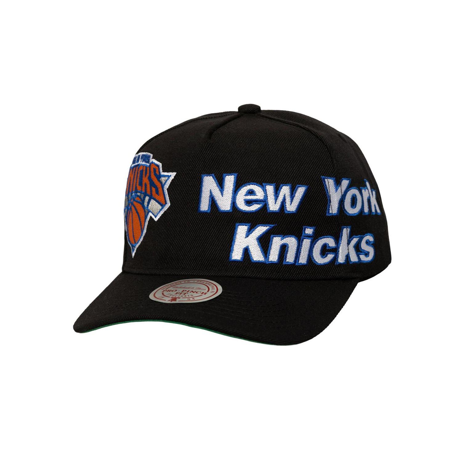 Mitchell Ness Men's Black New York Knicks Busted Logo Wordmark Wrap-Around Pro Pinch Adjustable Hat