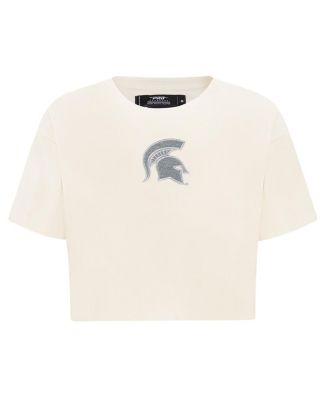 Women's&nbsp;Cream Michigan State Spartans Reverse French Terry Boxy Cropped T-Shirt