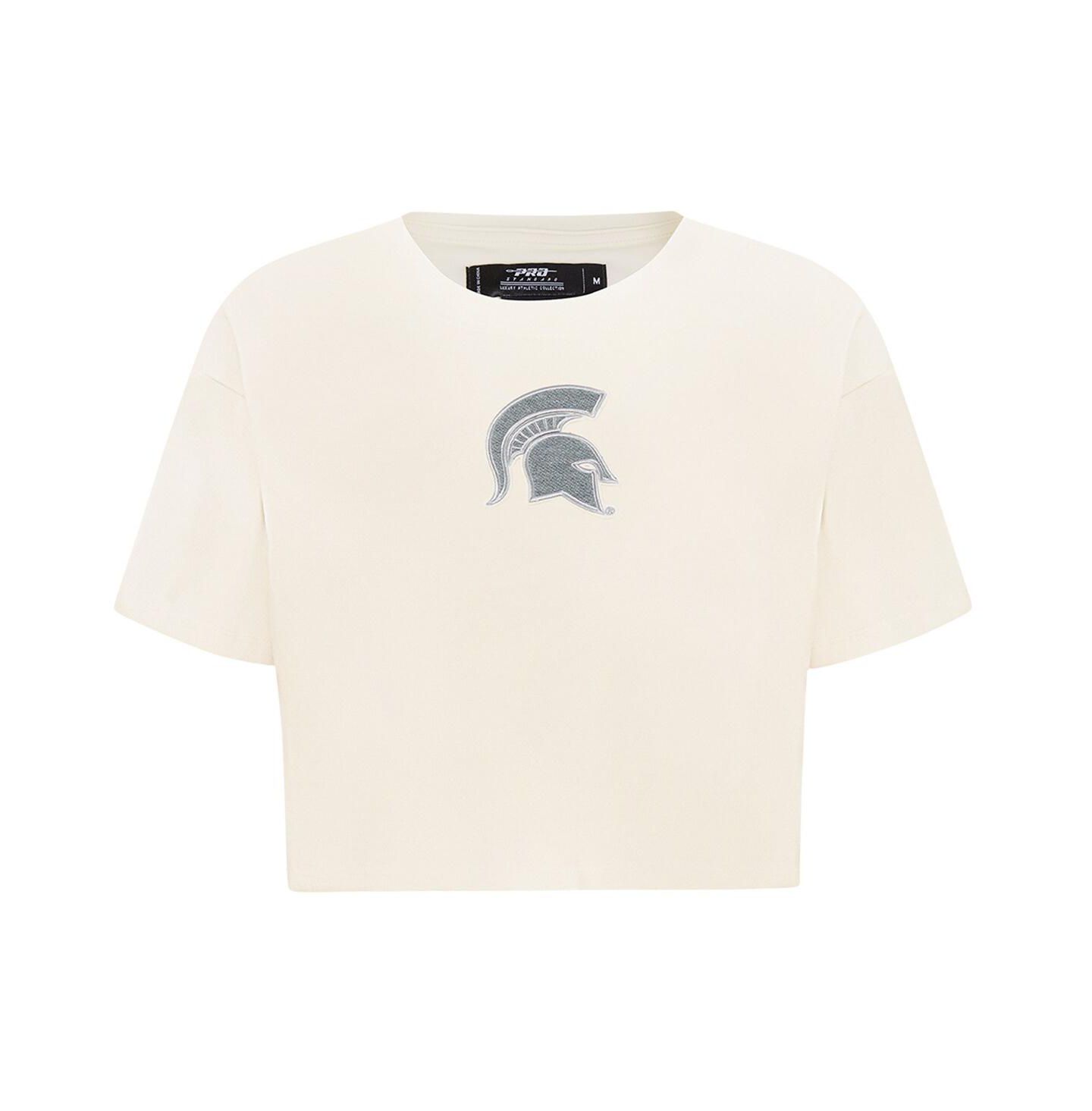 Женская футболка Pro Standard Cream Michigan State Spartans Reverse French Terry Boxy Cropped — фото 3