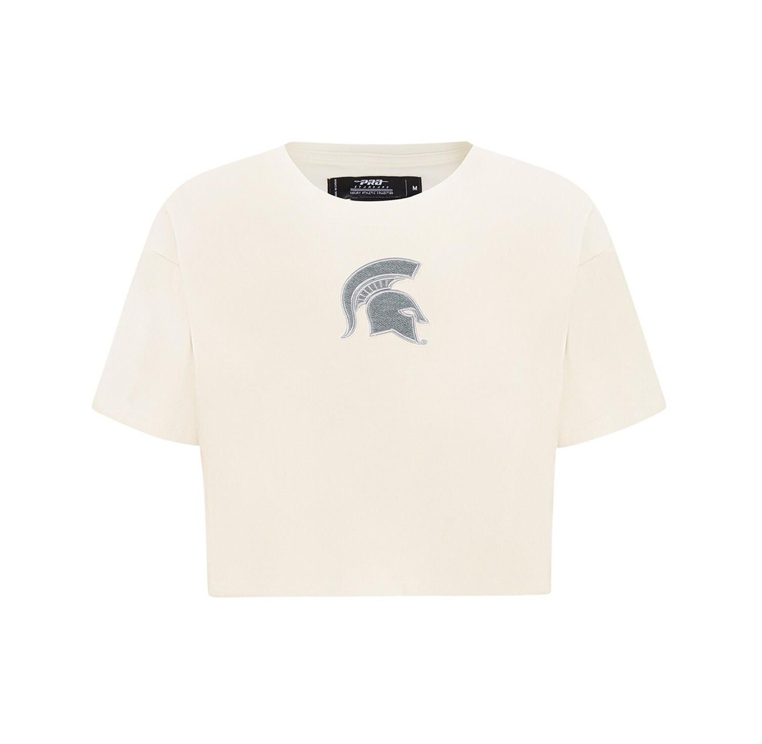 Women's Cream Michigan State Spartans Reverse French Terry Boxy Cropped T-Shirt