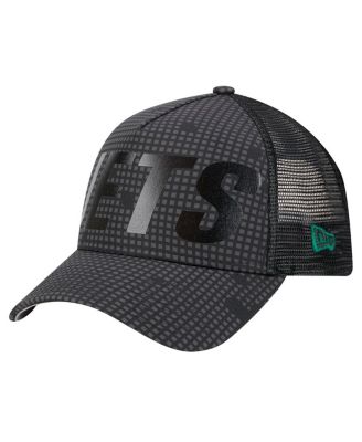 Men's Black New York Jets Throwback Midnight Ink Tonal Text A-Frame Trucker 9FORTY Adjustable Hat