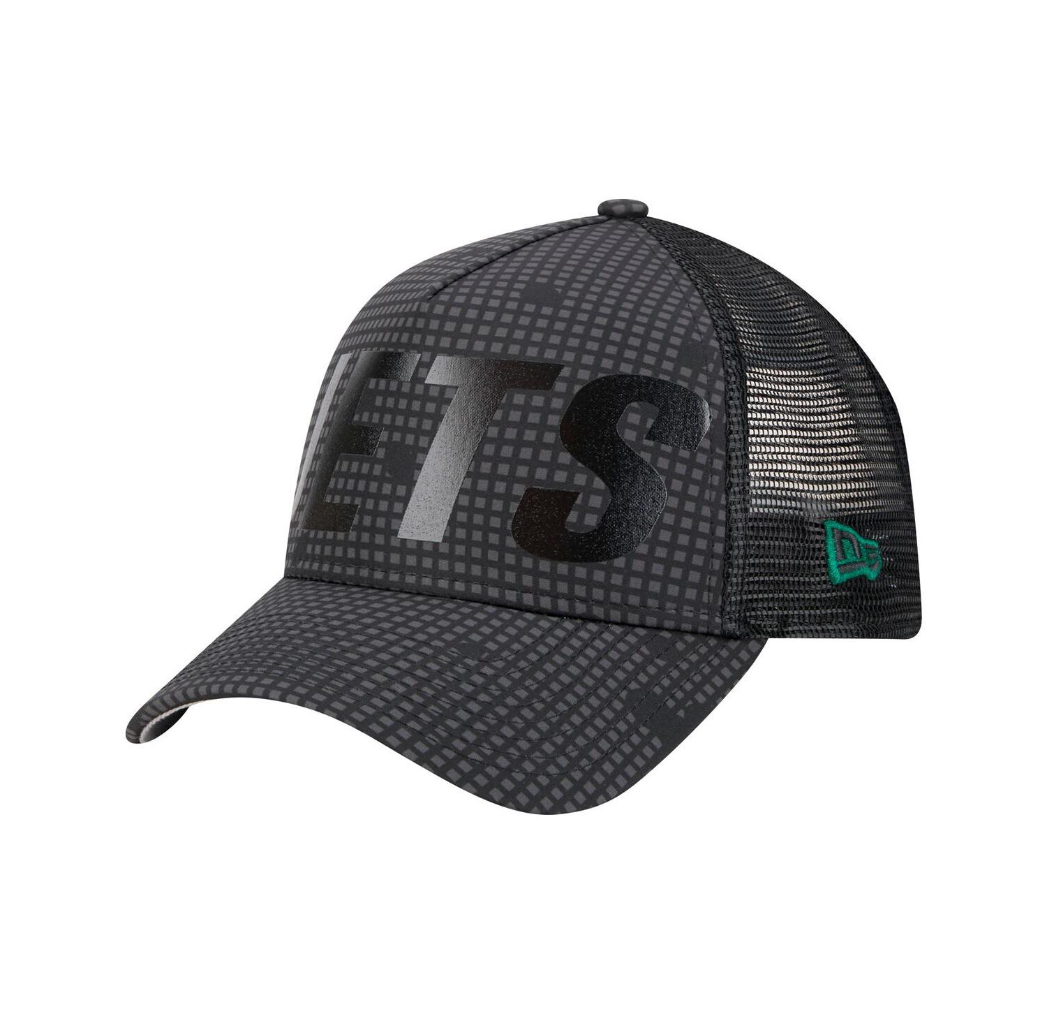 Men's Black New York Jets Throwback Midnight Ink Tonal Text A-Frame Trucker 9FORTY Adjustable Hat