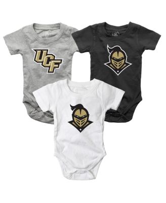 Wes & Willy - Baby Boys and Girls 3-Pack Black/White/Heather Gray UCF Knights Bodysuit Set