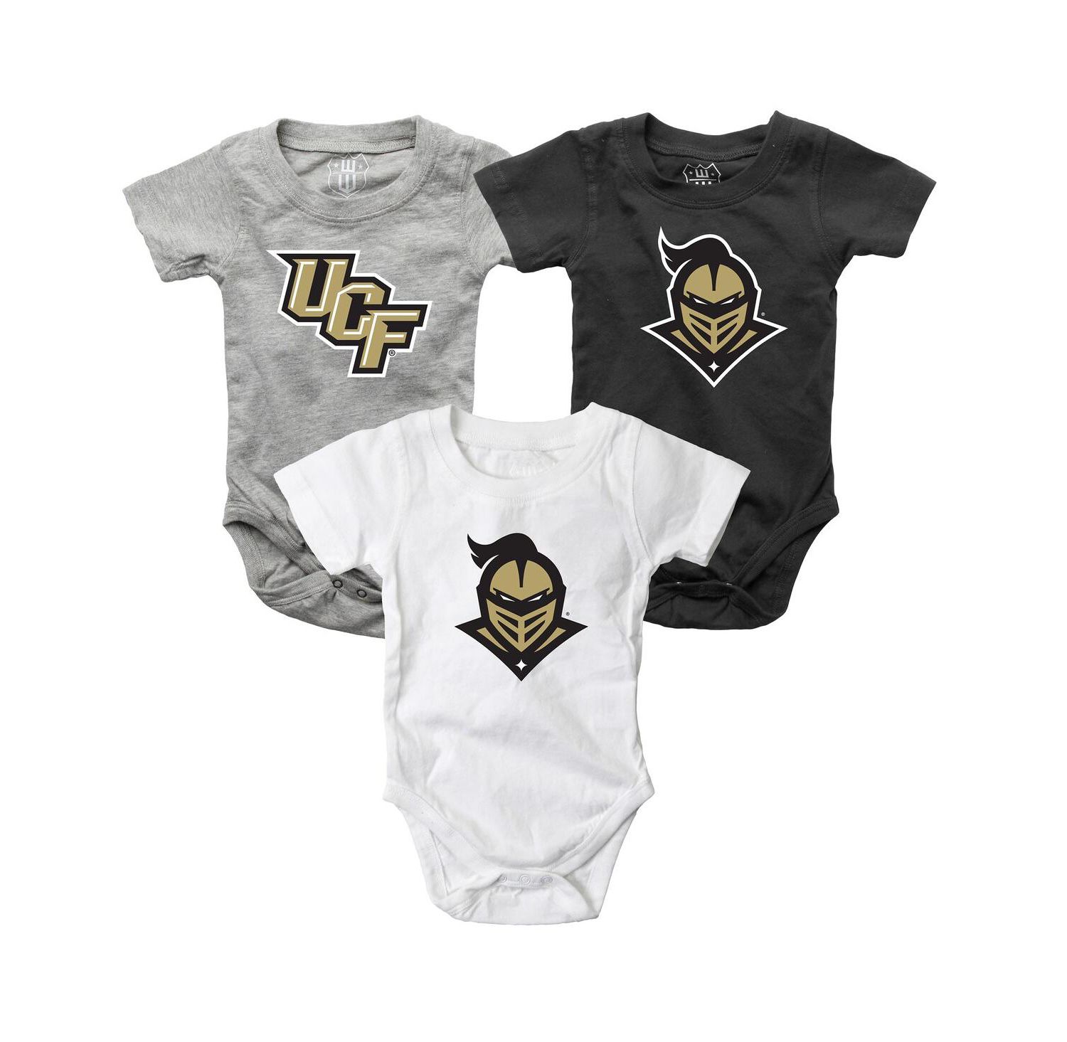 Baby Boys and Girls 3-Pack Black/White/Heather Gray UCF Knights Bodysuit Set