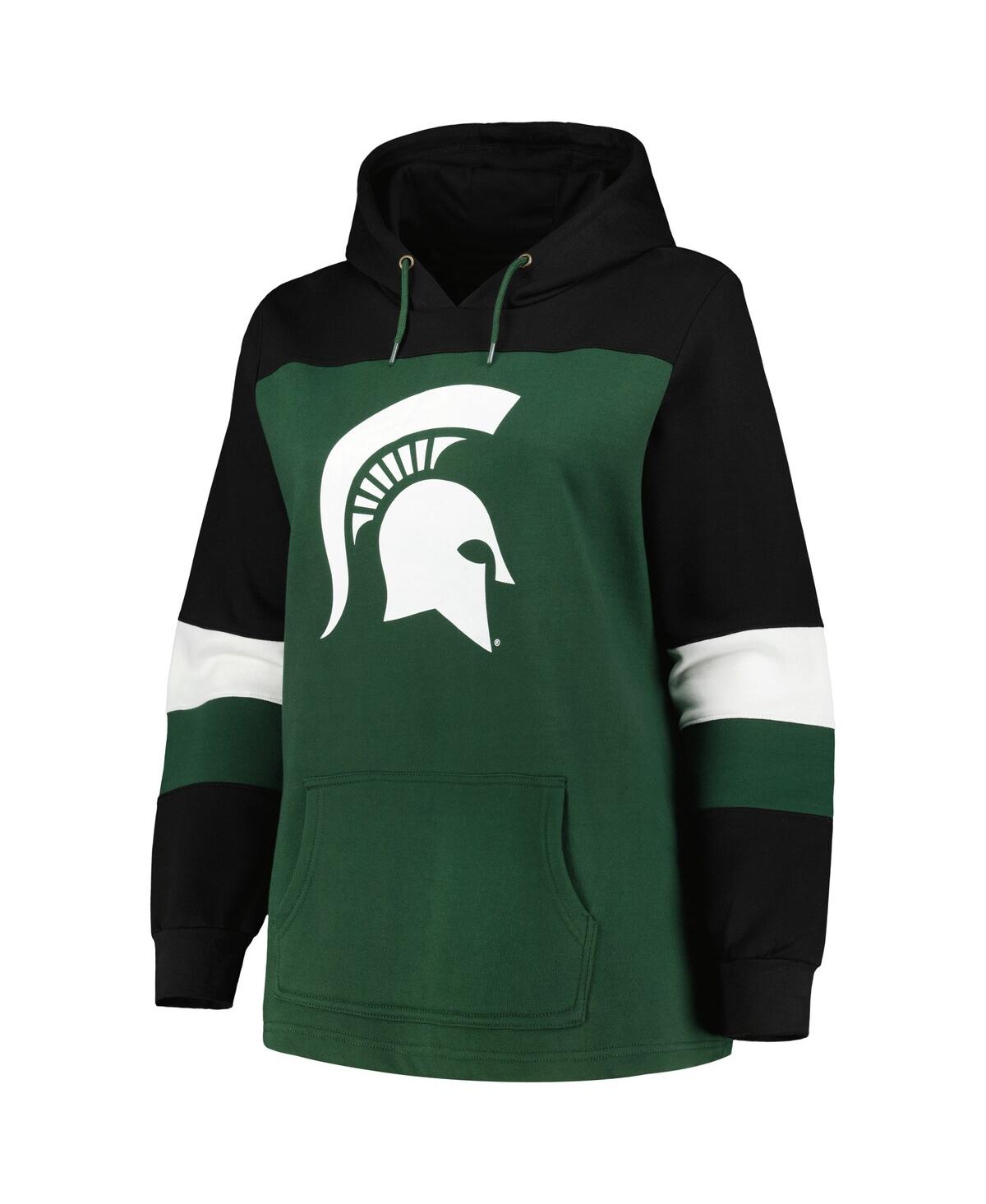 Profile Women's Green Michigan State Spartans Plus Size Color-block Pullover Hoodie In Green