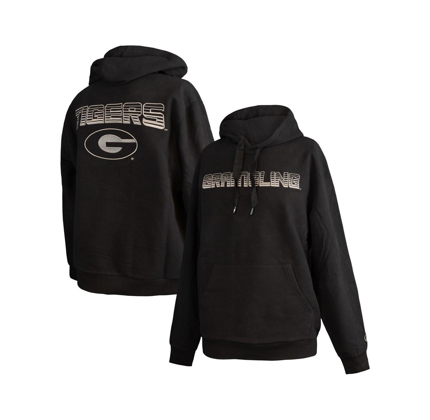Men's Black Grambling Tigers Puff Print Sliced Pullover Hoodie