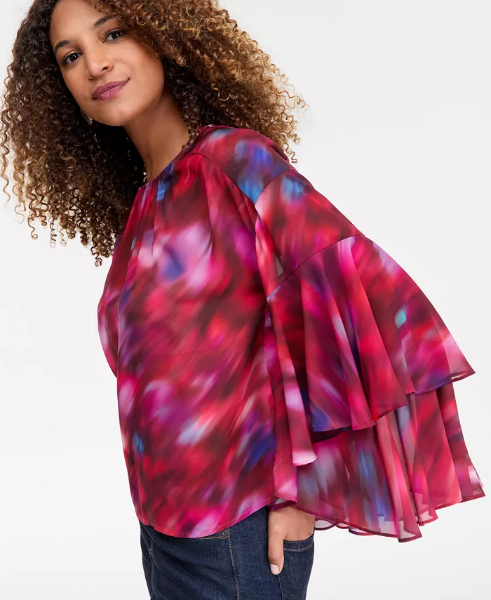 Women's Printed Ruffled Top - thumbnail 4
