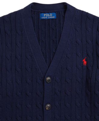 Big Boys Cable-Knit Cotton V-Neck Cardigan Sweater