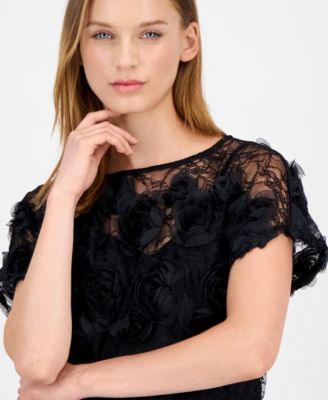 Petite Rosette Lace Boat-Neck Top