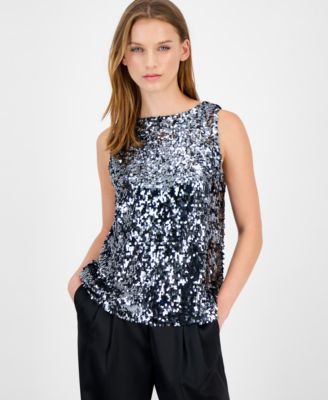 Anne Klein - Women's Sequin Sleeveless Boat-Neck Top