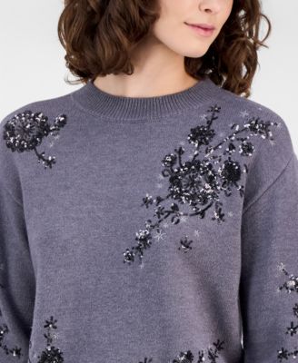 Petite Sequin Floral Tunic Sweater