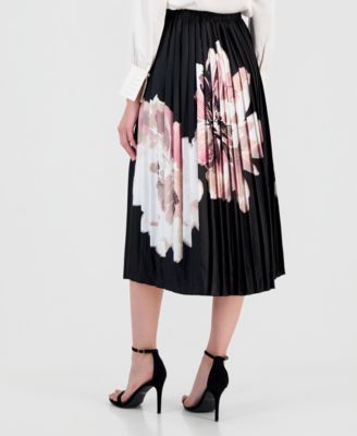 Petite Printed Pleated Satin Skirt