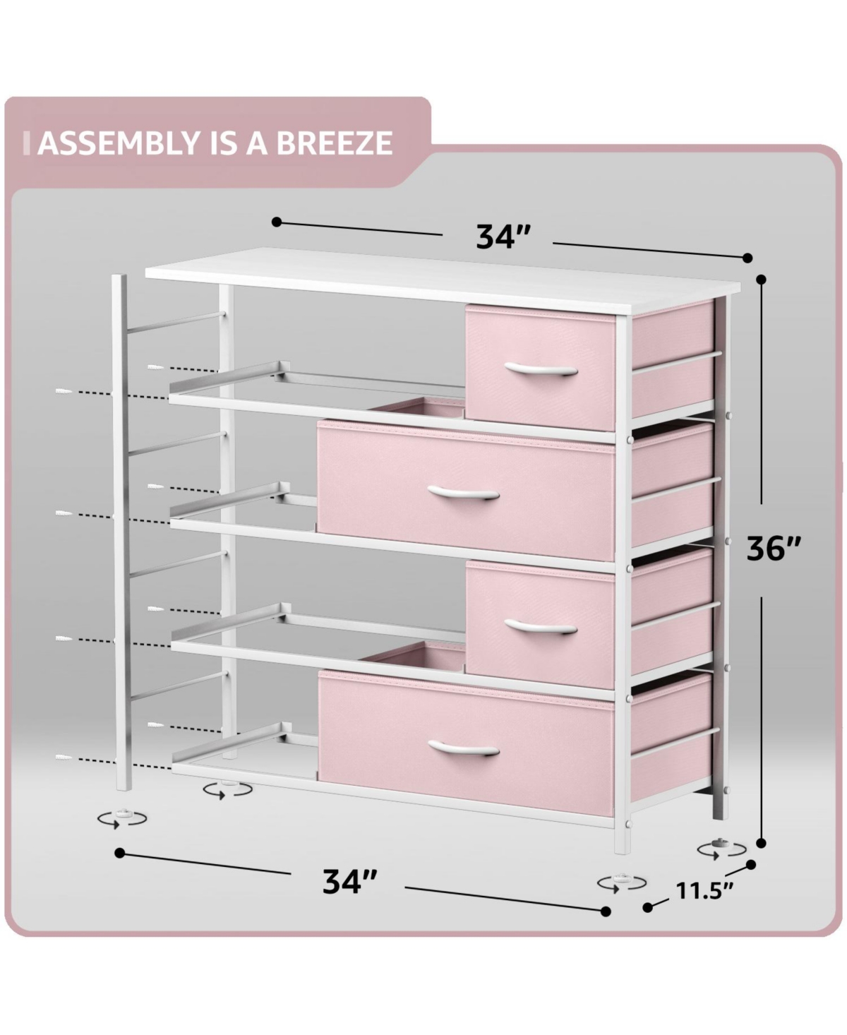 Sorbus Dresser with 8 Drawers - Storage Chest Organizer Steel Frame, Wood Top, Handles, Fabric Bins