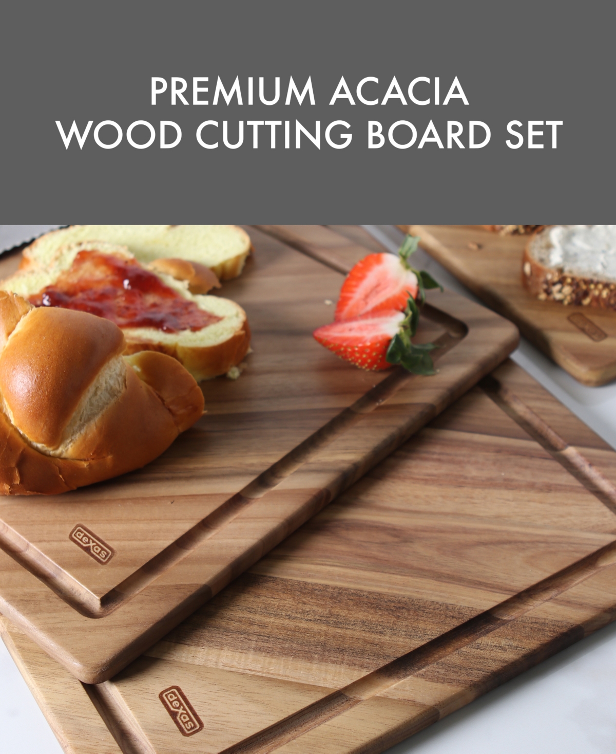 Dexas 3-Piece Acacia Diagonal Grain Board Set