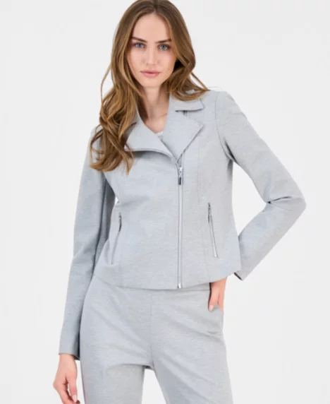 Petite Compression Moto Jacket - Lt Heather Grey