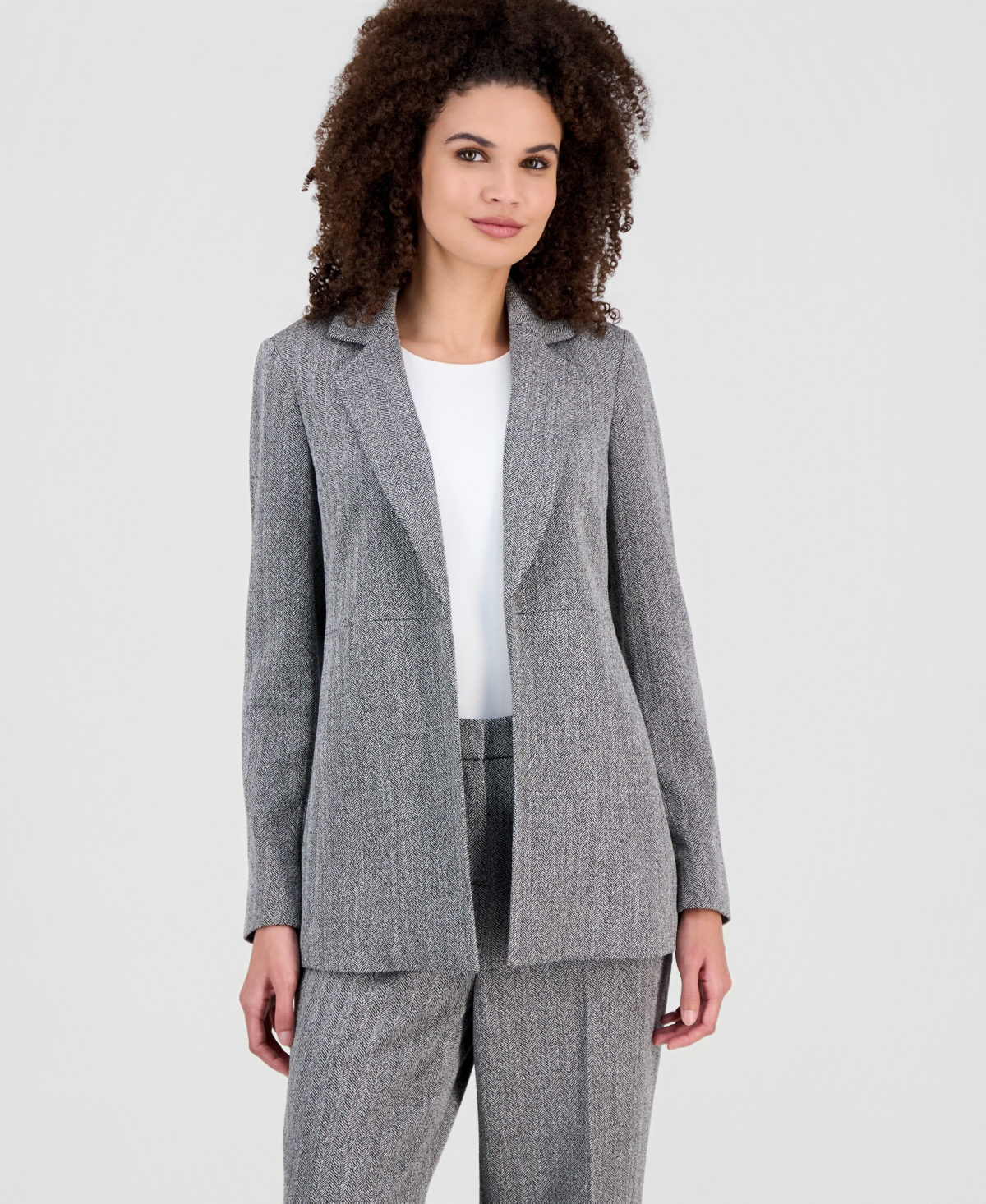 Anne Klein Women's Herringbone Open-front Blazer In Gray