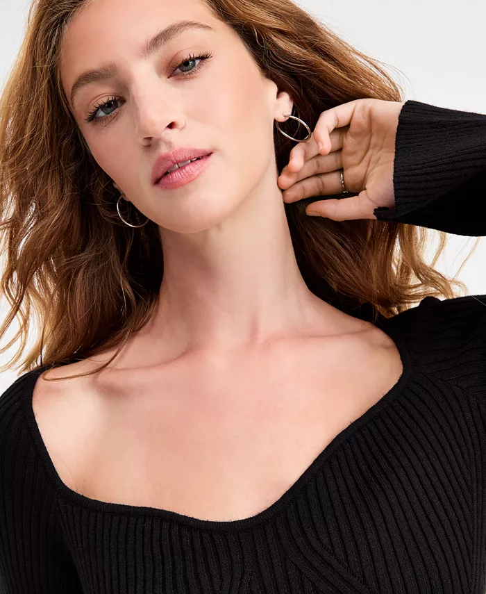 Women's Sweetheart-Neck Bustier Ribbed Sweater - thumbnail 5