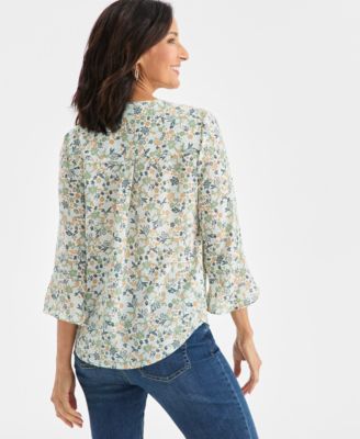 Women's Printed Pintuck Ruffle Sleeve Blouse, Macy's Exclusive
