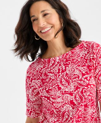 Women's Printed Boat-Neck Elbow-Sleeve Top, Macy's Exclusive