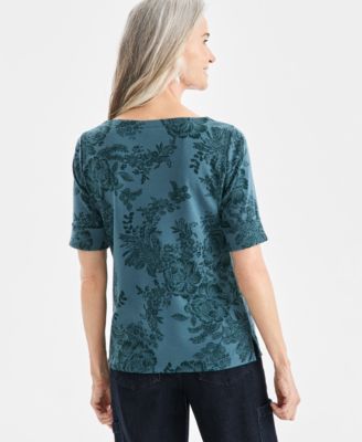 Women's Printed Boat-Neck Elbow-Sleeve Top, Macy's Exclusive