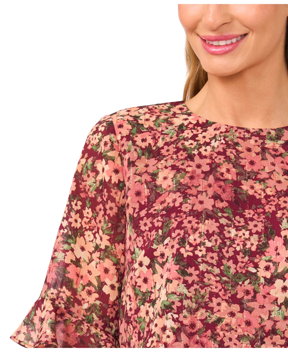 Cece Women's Short Sleeve Crewneck Blouse In Multi