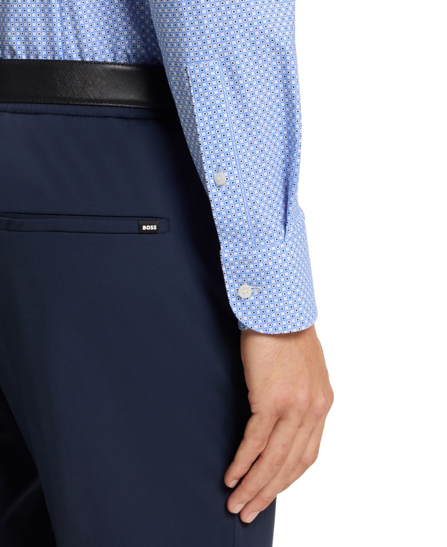 Мужская рубашка Hugo Boss Performance-Stretch Slim-Fit Dress Shirt, цвет: Синий — фото 5