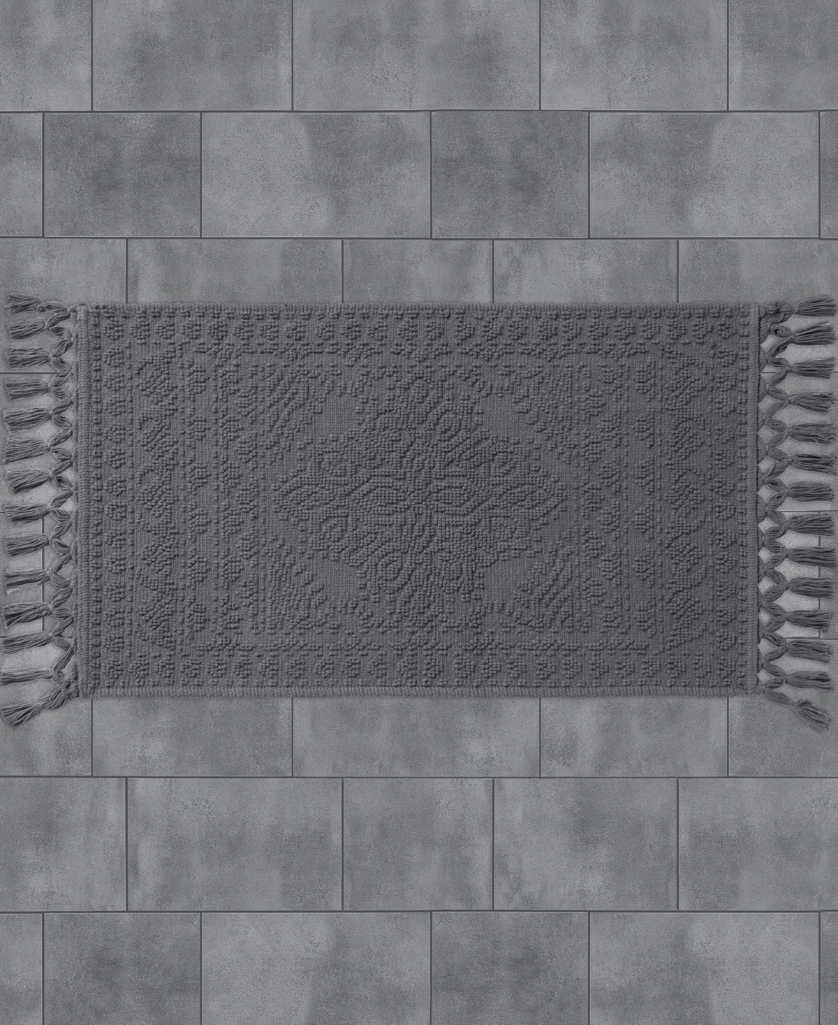 French Connection Nellore Fringe Cotton 20" X 38" Bath Rug In Gray