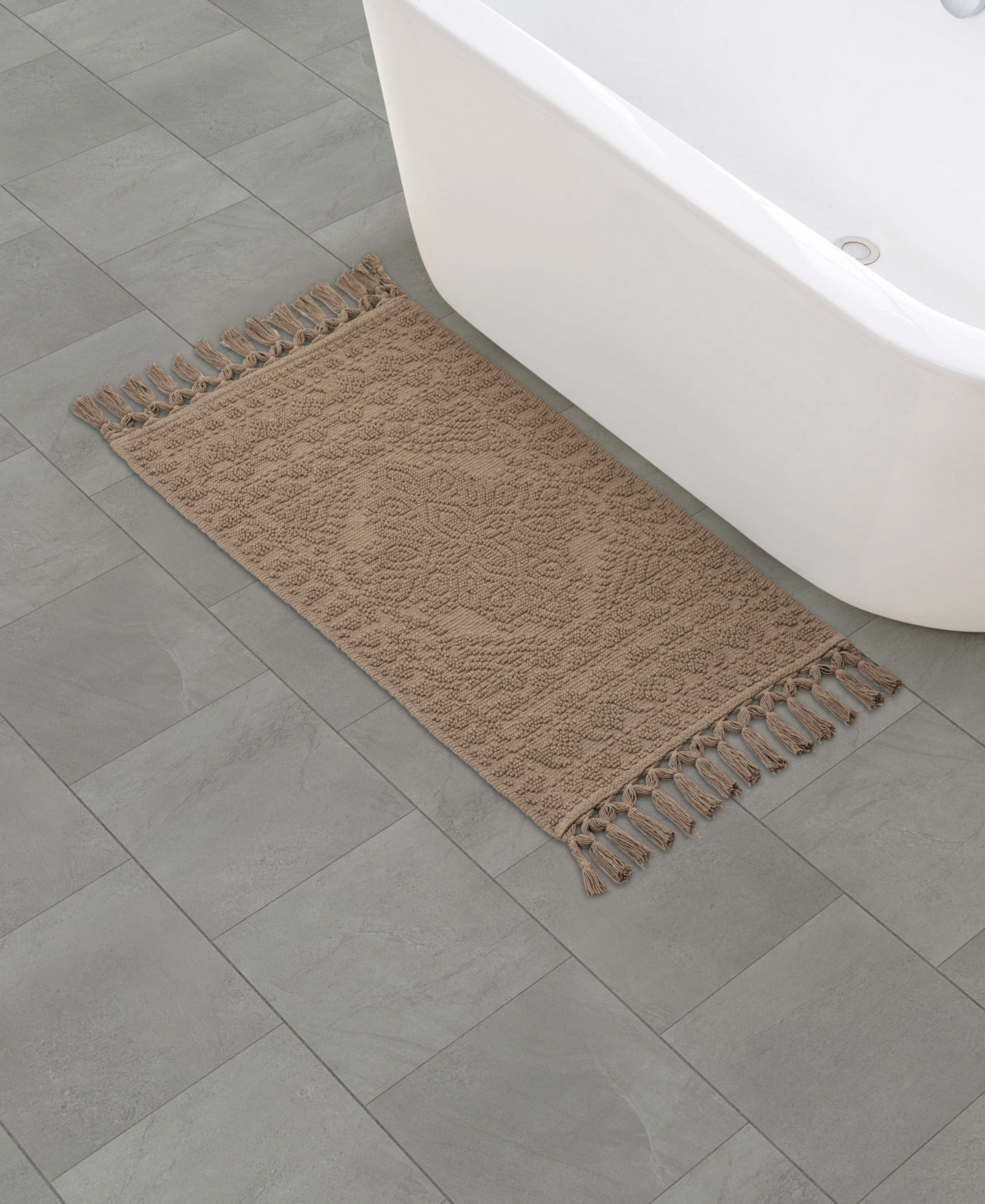 French Connection Nellore Fringe Cotton 20" X 38" Bath Rug In Brown