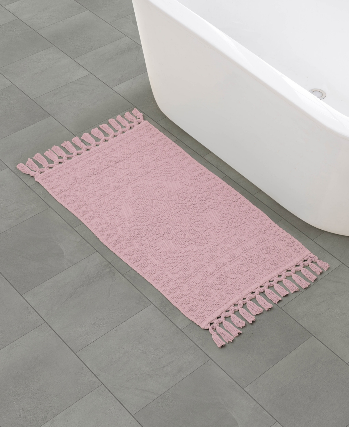 French Connection Nellore Fringe Cotton 20" X 38" Bath Rug In Pink