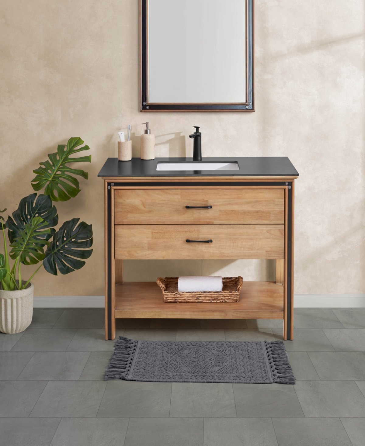 French Connection Nellore Fringe Cotton 17" X 28" Bath Rug In Gray