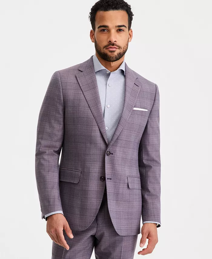 Men's Modern-Fit Wool-Blend Purple Plaid Suit Separates Jacket