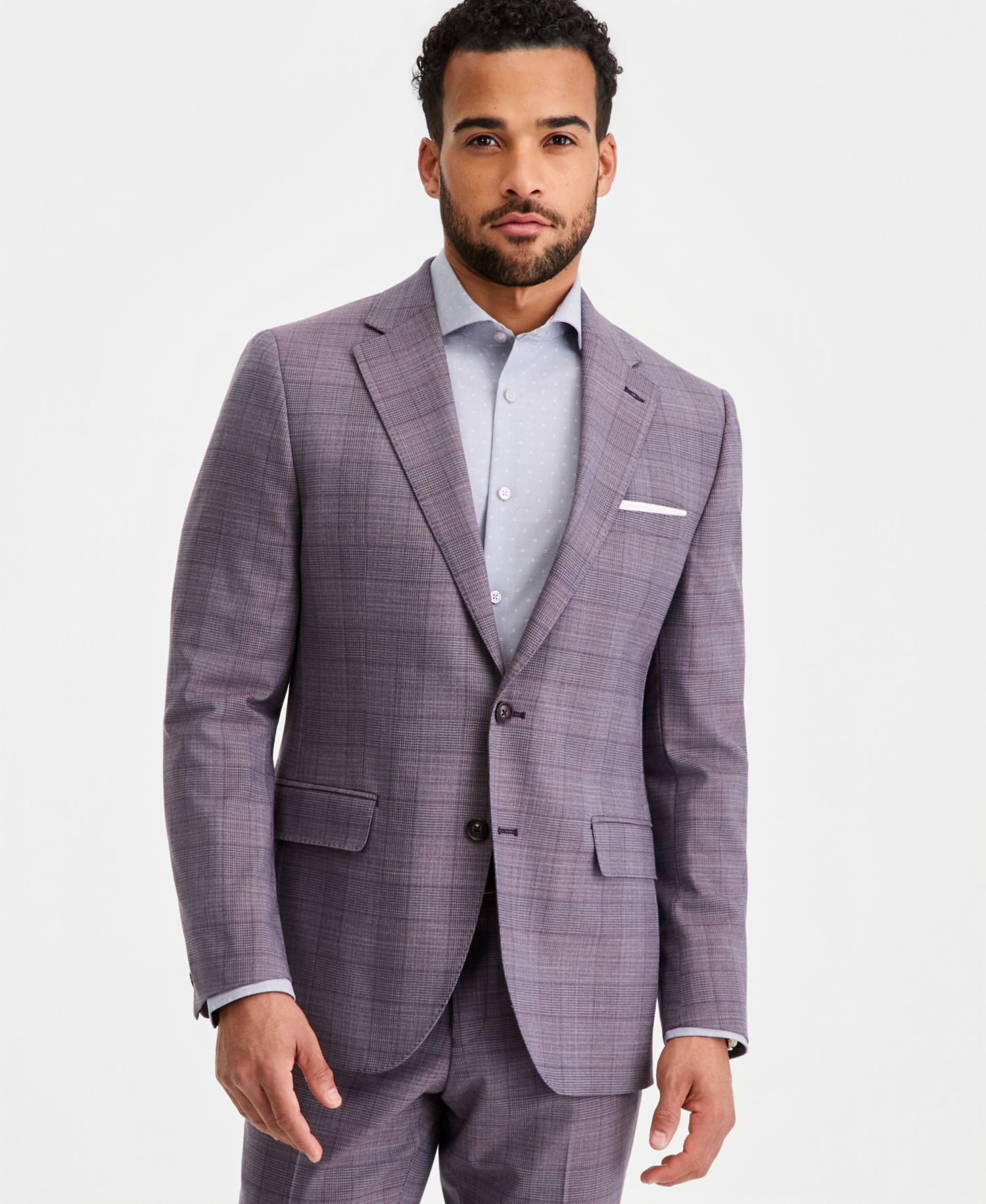 Men's Modern-Fit Wool-Blend Purple Plaid Suit Separates Jacket