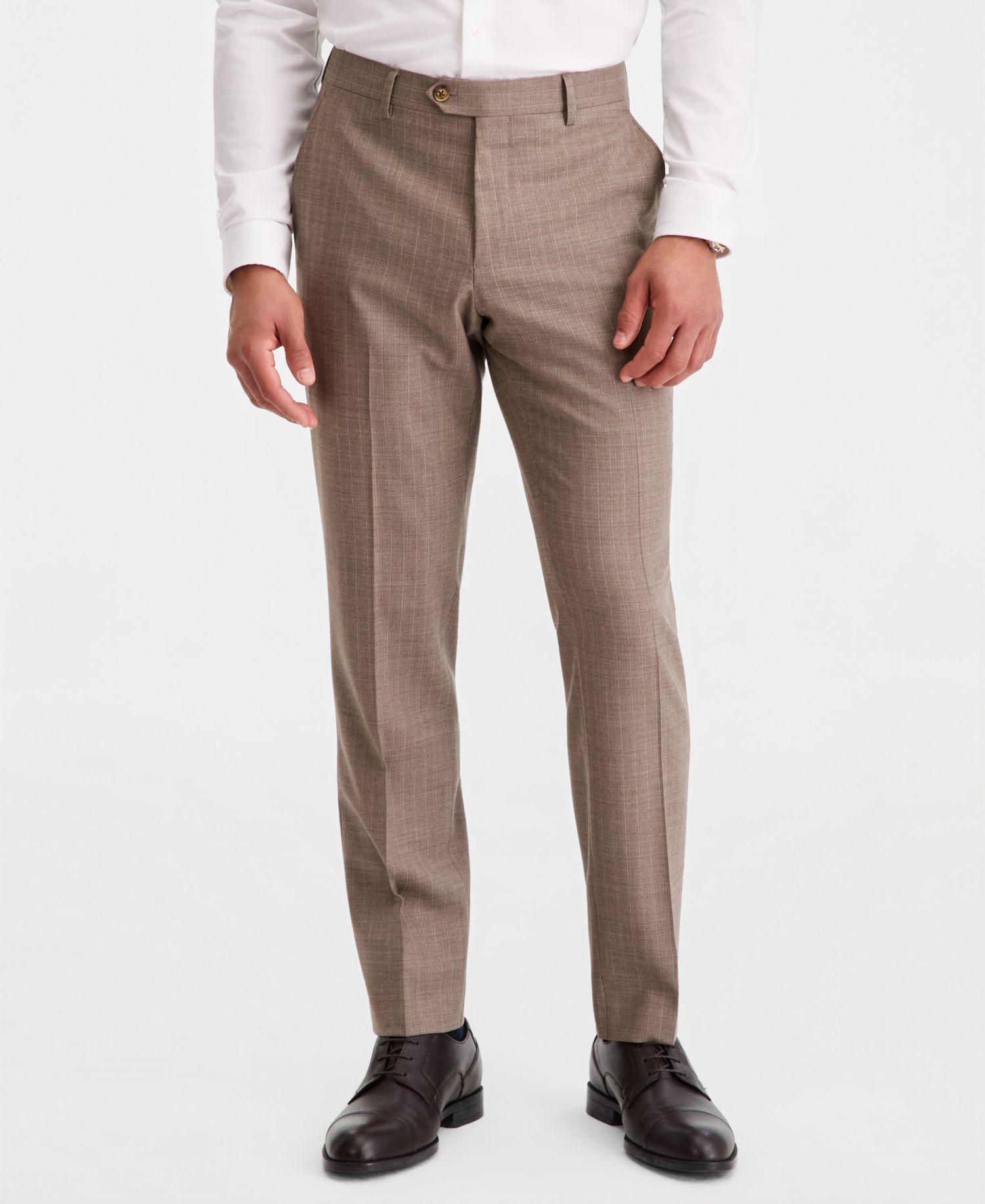 Men's Modern-Fit Wool-Blend Tan Pinstripe Suit Separate Pants
