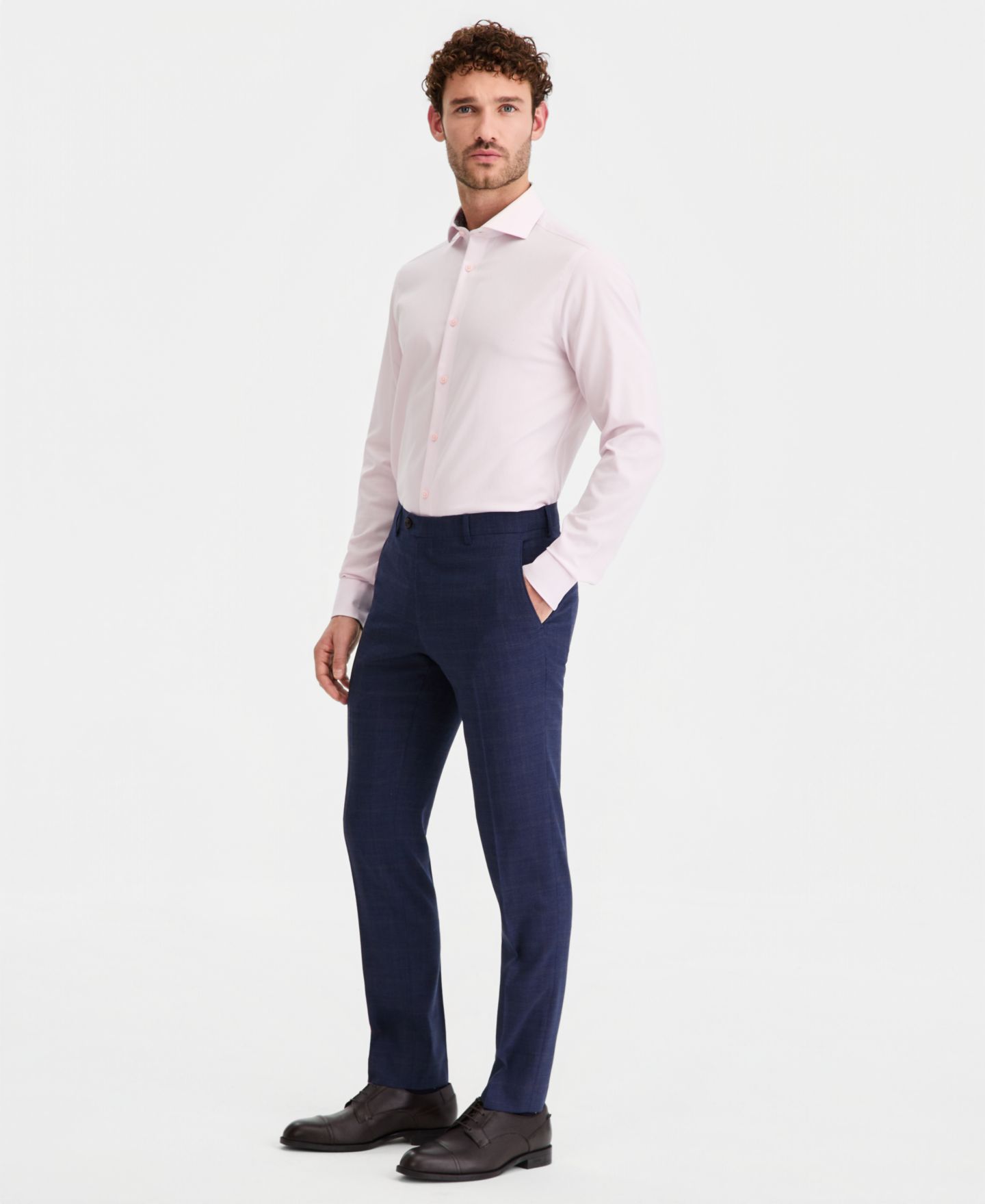 Мужские брюки Ted Baker Modern-Fit Wool-Blend Windowpane Suit Separates, цвет: Синий коричневый — фото 2