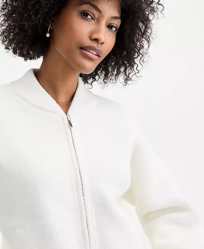 Women's Sweater-Knit Bomber Jacket - thumbnail 4